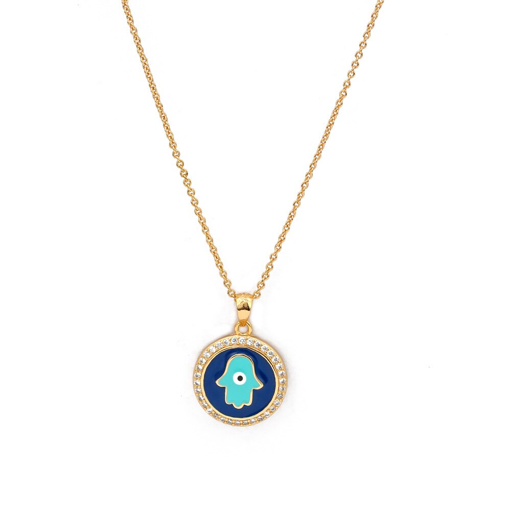 Ojo de la suerte Fátima Hamsa mano turco mal ojo colgante collar de Color dorado cadena larga Collar para mujeres niñas joyería de: 10