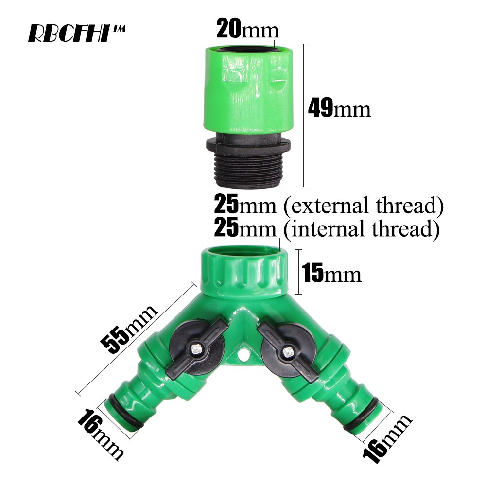 RBCFHI 1PC 2-Way Garden Hose Tap Water Splitter 5/8" Quick Connector 1/2" 3/4" Female Water Irrigation Valve Adjustable Switch