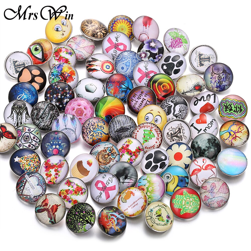 100pcs/lot 12mm 18mm Snap Button Jewelry for Snap Bracelet Mixed Rhinestone Metal Charms DIY Buttons Snap Jewelry: Glass Snaps / 12MM