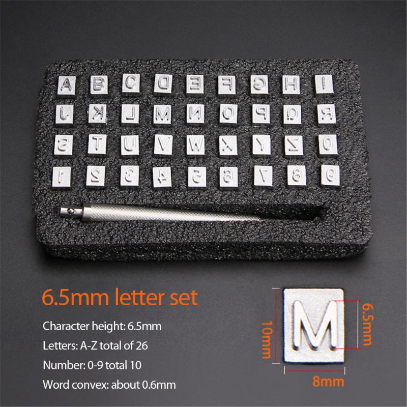Juego de punzón de estampado de letras y números de Metal para manualidades, herramientas de impresión de cuero, bricolaje, 3,5/6,5 MM, 37 Uds.: 6.5mm