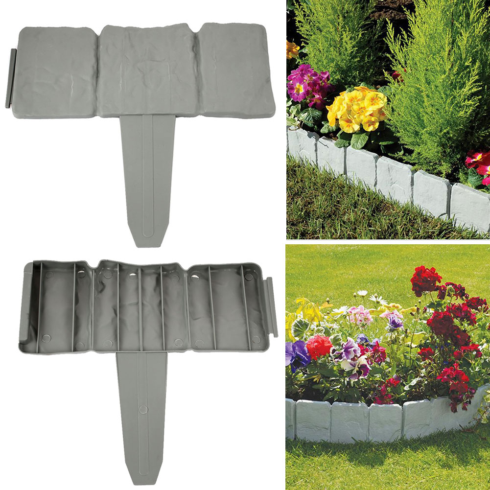 Plastic Garden Border 22.5*25.5*2CM Stone Gardens Cobbled Beautiful Garden Fence Practical Gray Lawn Gardening Plant Courtyard