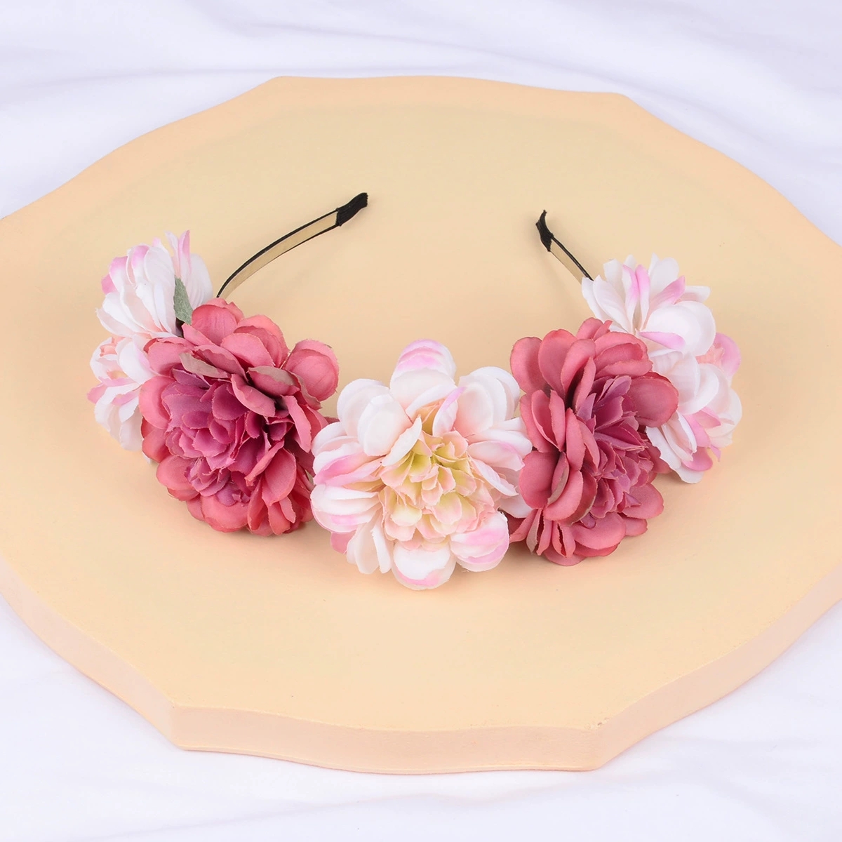 Boho Style Flower Headbands for Women Girls Floral Garland Wreath Tiaras Wedding Crown Hair Accessories Headpieces Jewelry: Black Gun Plated