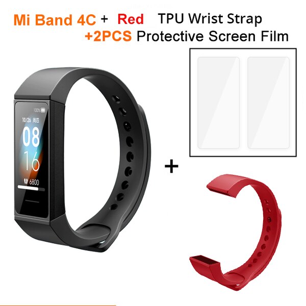 Globale Ausführung Xiaomi Mi Band 4C 1.08 "Farbe Bildschirm Redmi Band Herz Bewertung Monitor BT 5,0 USB Ladung Armbinde Clever Armbinde: hinzufügen rot Gurt