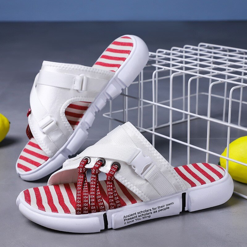 X Männer Hausschuhe Sommer Korea Stil Strand Dienstprogramm lässig Schuhe Stoff Licht Komfortable Espadrilles Männer kippen-Flops: Weiß / 42