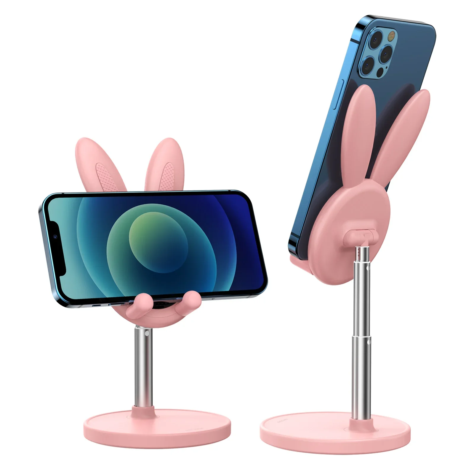 Oatsbasf Cute Cell Phone Stand for Desk, Angle Height Adjustable Bunny Phone Holder Stand, for All Mobile Phones, Tablets: Pink