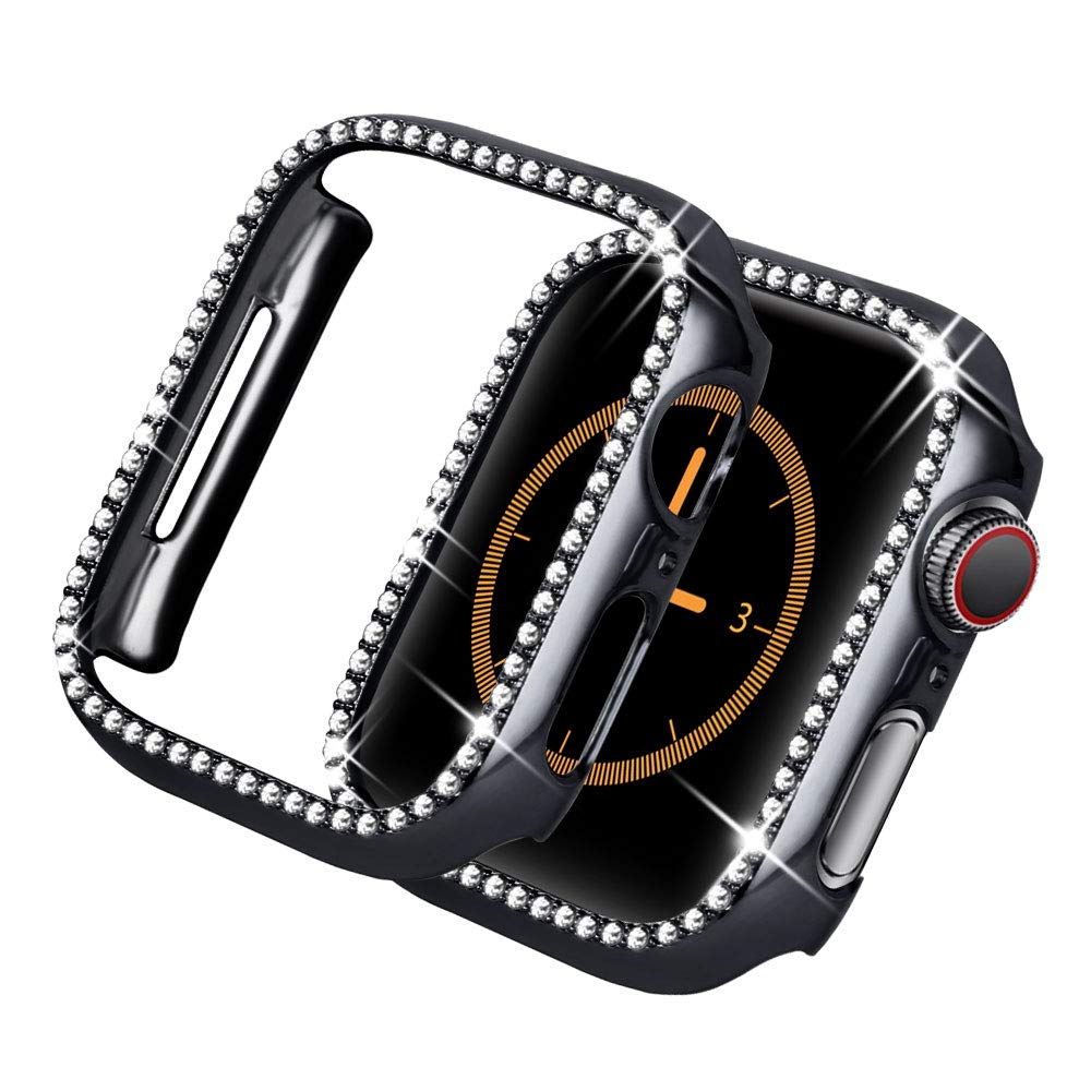 apple watch case Diamond For Series 4 5 40mm/44mm iWatch Screen Protective cover PC Watch Case for apple watch case 38mm/42mm: black / 38mm