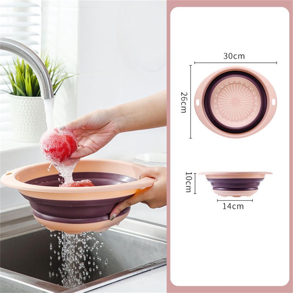 Colourful Kitchen Foldable Drain Basket Wash Fruit Colanders Drainer Basin Folding Vegetables Drain Sieve Food Washing Strainers: L Pink
