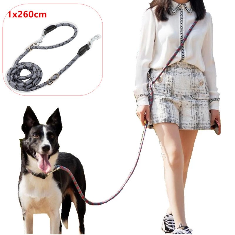 Correa reflectante ajustable para perro, correas de manos libres para caminar, a prueba de explosiones, suministros para mascotas: Gray 1x260cm