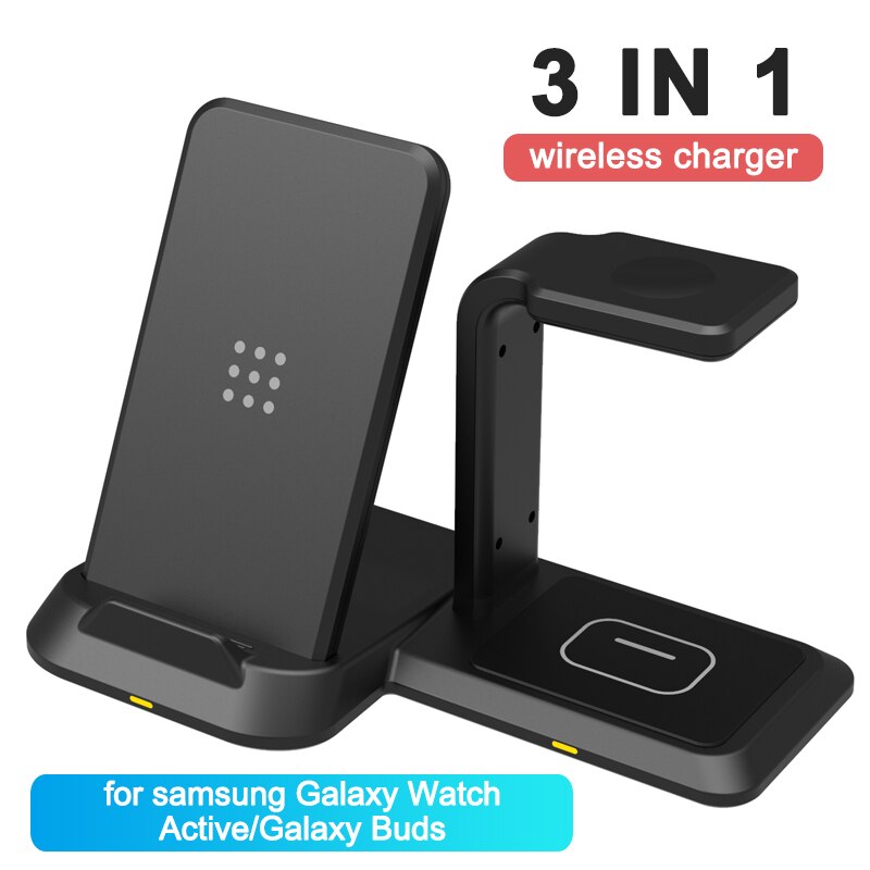 3 in 1 nopea langaton laturi telakka 10w pikalataus samsung note 20 10 9 8 s10 s9 s8 galaxy watch active/galaxy buds: Musta
