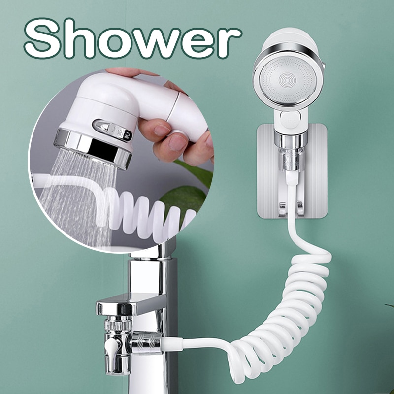 Faucet External Shower Set Including Diverter &amp; Holder Rack &amp; Retractable Hose Switchable Universal Tap Extender Sprayer MAZI888