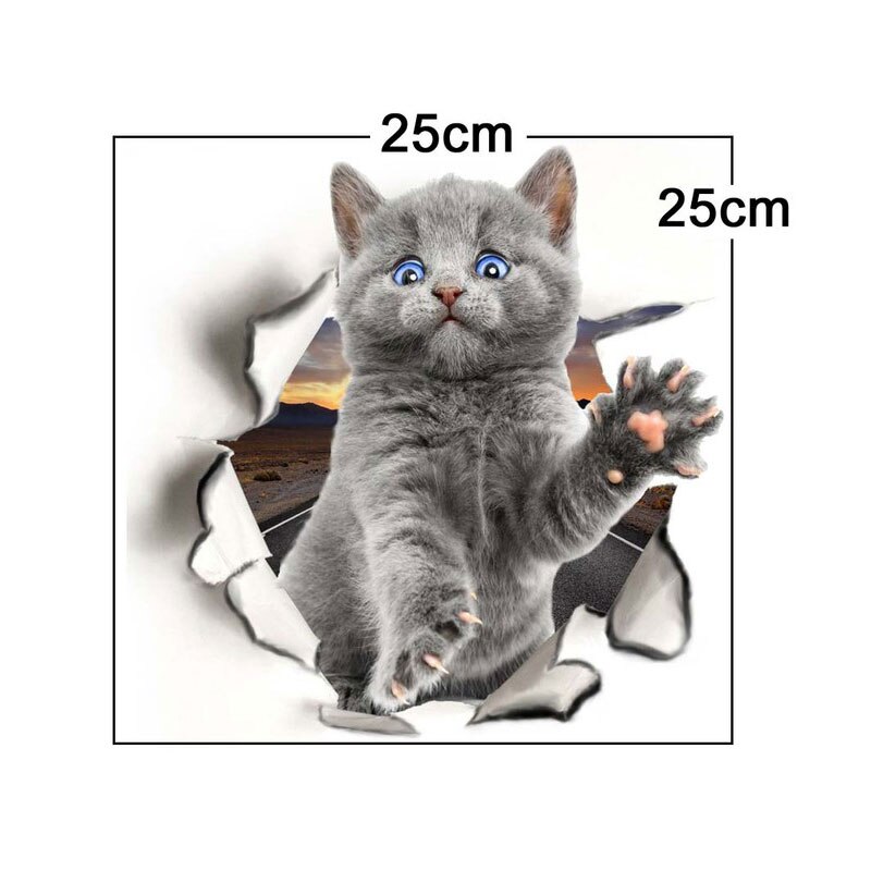 3D koci wzór naklejki naklejki ścienne z kotem naklejka na toaletę wodoodporna dekoracja do domu szklane okno Wall Art 25*18.5cm: 5