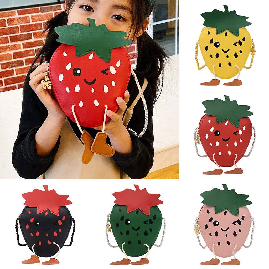 Bolso de hombro de fresa para niños y niñas, bonitos bolsos de hombro tipo bandolera de dibujos animados, bolso cruzado de viaje al aire libre