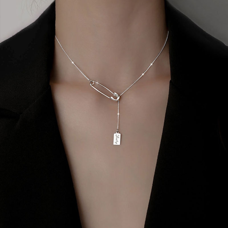 Silvology 925 Sterling Silver Paperclip Necklace Square Letter Rock Necklace for Women Friendship Jewelry