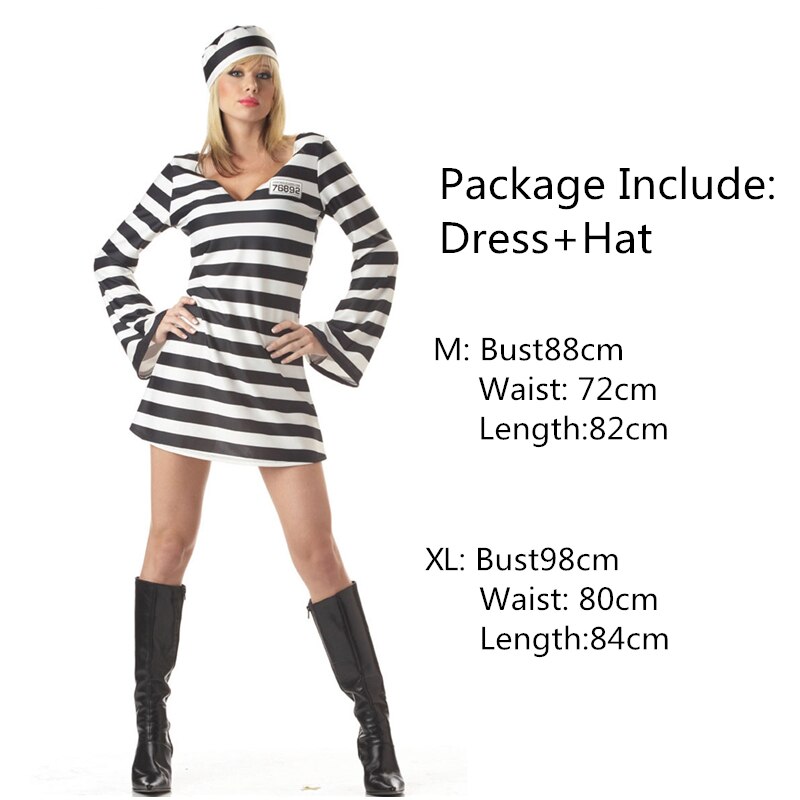 Halloween Kleid für Frauen Liebhaber Männer Kleidung Gefangene Verkleidung Erwachsene Karneval Maskerade Schwarz Weiß Streifen Gefängnisvogel Kostümich: Frau einstellen / M