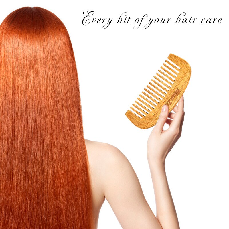 Nan-peine de media luna de bambú para cabello, cepillo para pelo rizado portátil, masaje antiestático, para evitar enredos, barba seca o húmeda, 3 uds.