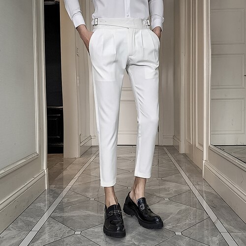 Masculinas blanc robe de mariée Pantalon pour hommes Costume d'affaires Pantalon décontracté mince Pantalon formel Pantalon Costume hommes Costume Pantalon: WHITE / 34