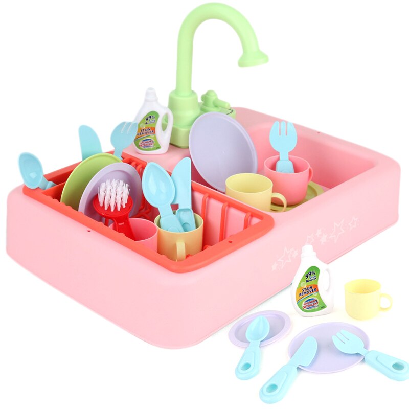 Gesimuleerde Aanrecht Speelgoed Set Automatische Water Circulatie Keuken Benodigdheden Speelgoed Circulatie Water Afwassen Set Kids #10: Roze