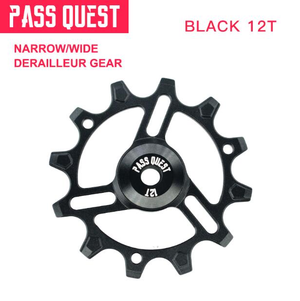 PASS QUEST 12T MTB Bike bearing jockey wheels Mountain Aluminum bicycle rear derailleur pulleys For9-12 speed rear Derailleur: Black