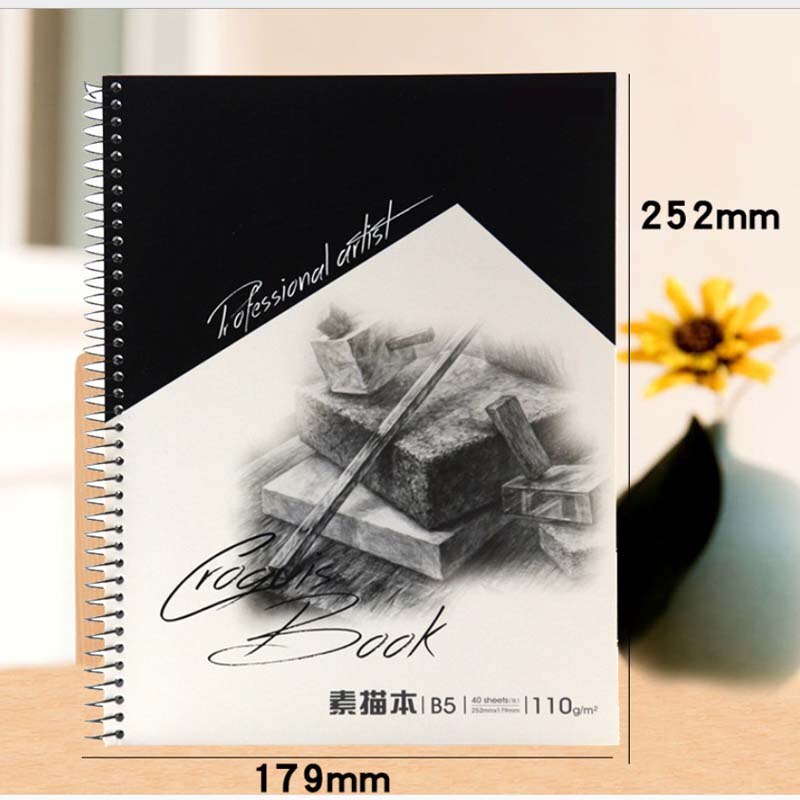 A4 40 Sheets Sketch Book Sketchbook Painting Paper Drawing Graffiti Blank Paper Paint Kits Stationery Art Office School Supplies: B5 BK