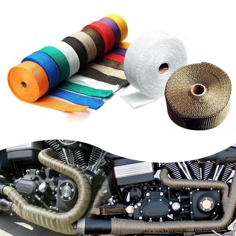 5M Roll Glasvezel Hitteschild Motorfiets Uitlaat Thermische Tape Header Pipe Heat Wrap Tape Thermische Bescherming Met Roestvrij Ties