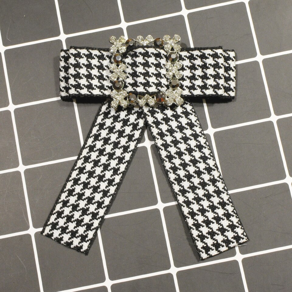 Korean Vintage Fabric Houndstooth Bow Brooch Lapel Pin Necktie Ribbon Brooches Jewelry Luxury Broche for Women Accessories: 1