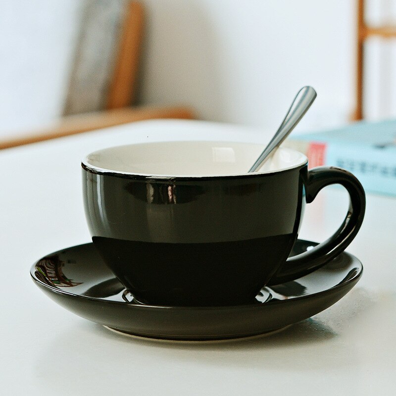Keramik kaffekop underkopsæt espresso cafe krus restaurant mælk cappuccino latte kaffe krus medbring ske underkop 200ml: L