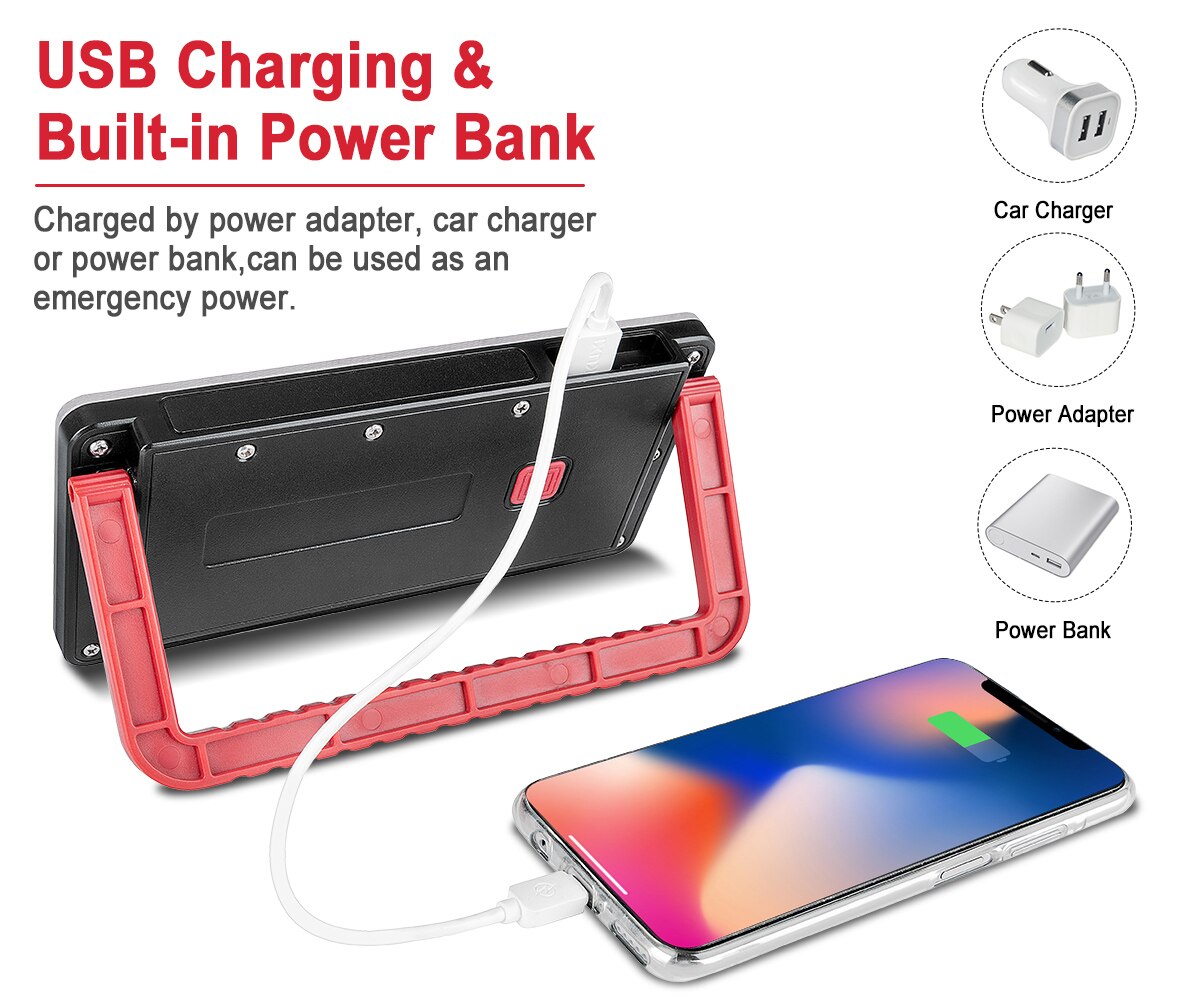 COB LED Work Light Rechargeable Flashlight USB Camping Light Portable Lantern With 180 degree Hanging Hook Power Display Outdoor