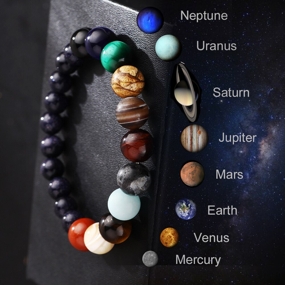 8mm Natural Stone Beaded Bracelets Men Black Ethinc Meditation Galaxy Bracelet Women Mars Venus Jewelry Bracelet Homme