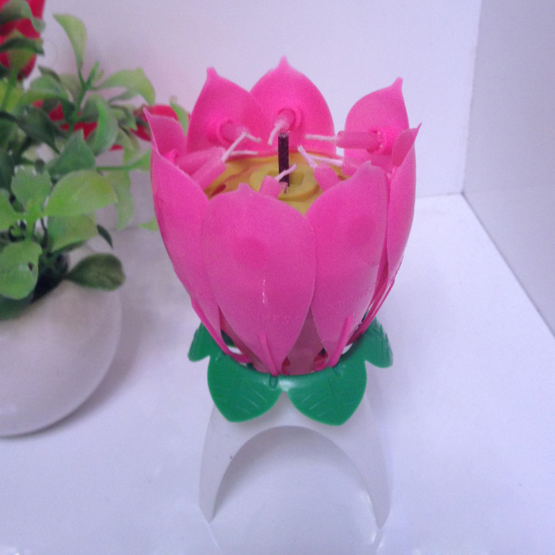Beautiful Musical Lotus Flower Rotating Happy Birthday Party Candle Lights Kid Cake Decor Houshold Festival Party Candle
