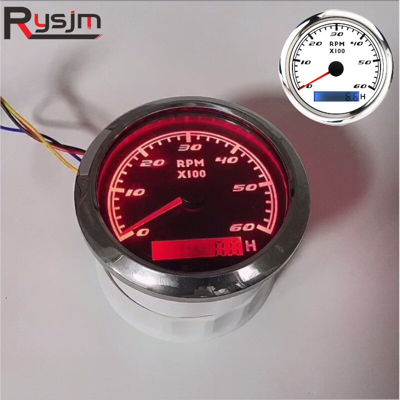 85mm marin varvräknare med lcd timräknare 3000,4000,6000,7000,8000 rpm bilbåtsvarvmätare med röd bakgrundsbelysning 12v/24v