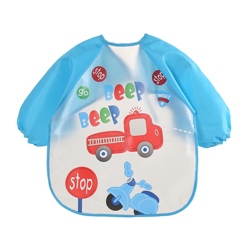 Baby Kids Cute Cartoon animals Baby Bibs Long Sleeve Apron Smock Soft Feeding Waterproof Colorful children Bib Burp Clothes: Car