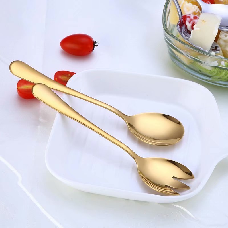 Unique Spoon Fork Stainless Steel Set Kitchen Cutlery Food Salad Fruit Tableware Handmade Fork Spoon Camping Outdoor for Cooking