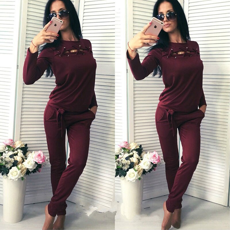 Women Sports Sets Women Tracksuits Sportswear Sports Fitness Running Volleyball Sets 2 Pieces Bandage Hoodies + Sweatpants