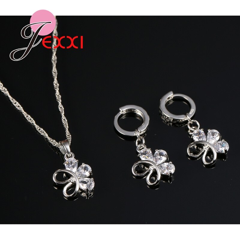 Top Verkoop Vrouwen Novel Bloem 925 Sterling Zilveren Sieraden Sets Oostenrijkse Kristal Ketting Oorbellen Set Hanger Kettingen