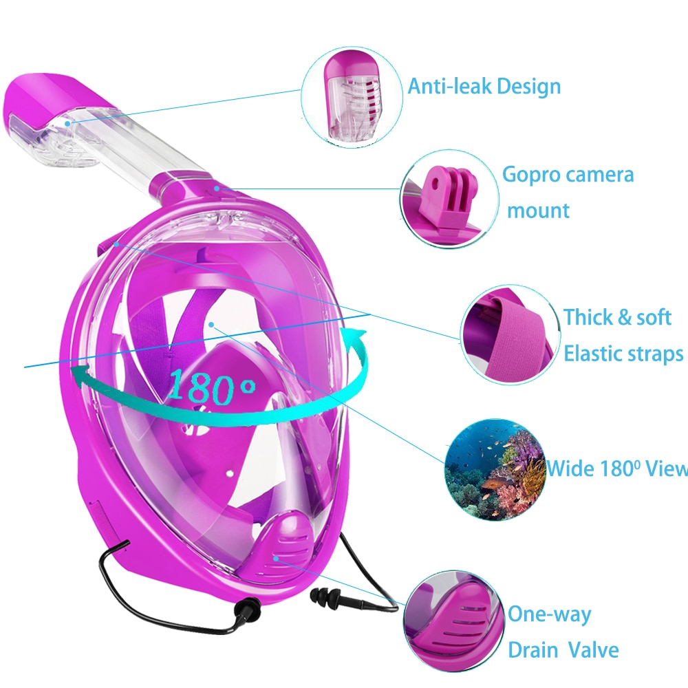 YaHey Diving Mask Underwater Swimming Snorkel Mask Full Face Anti Fog Scuba Set for Gopro Camera