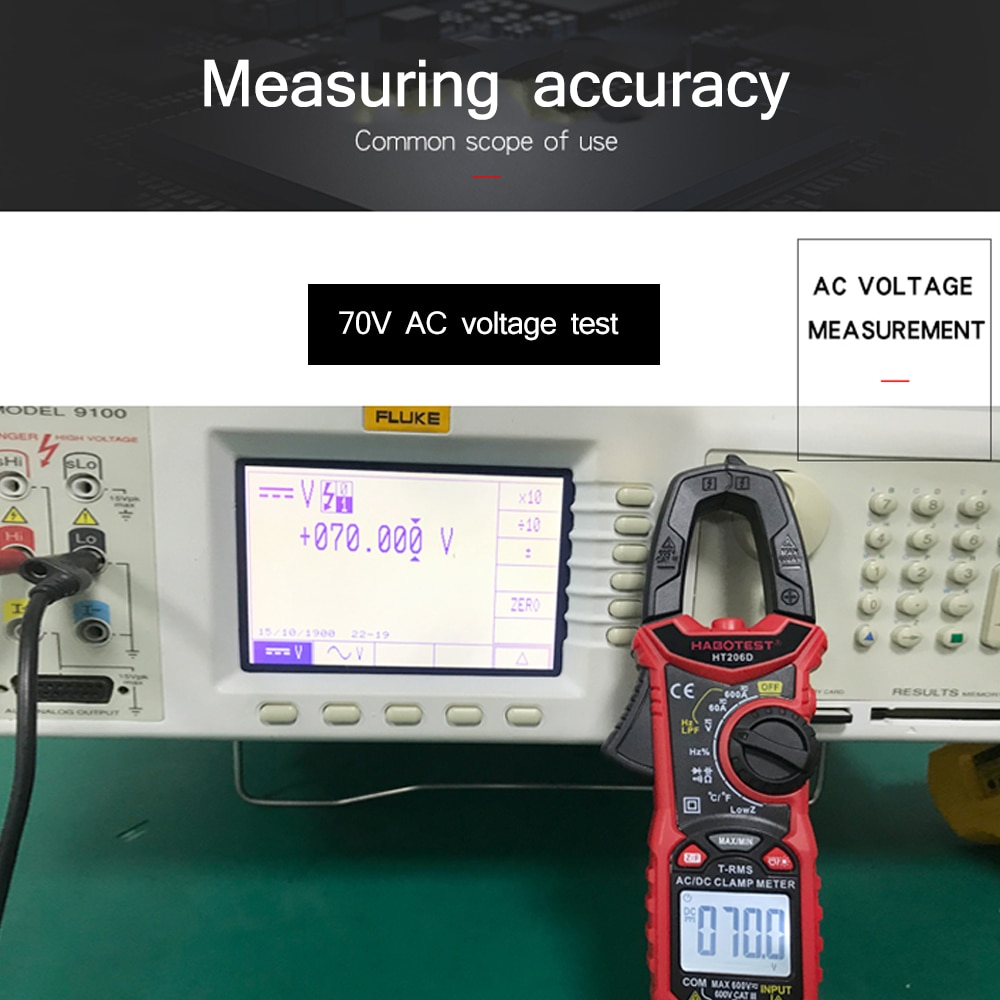 HABOTEST Digital LCD Ammeter AC/DC Amp Meter HT206A/HT206B/HT206D Clamp Meter Voltmeter Clamp Voltage Indicator Multimeter