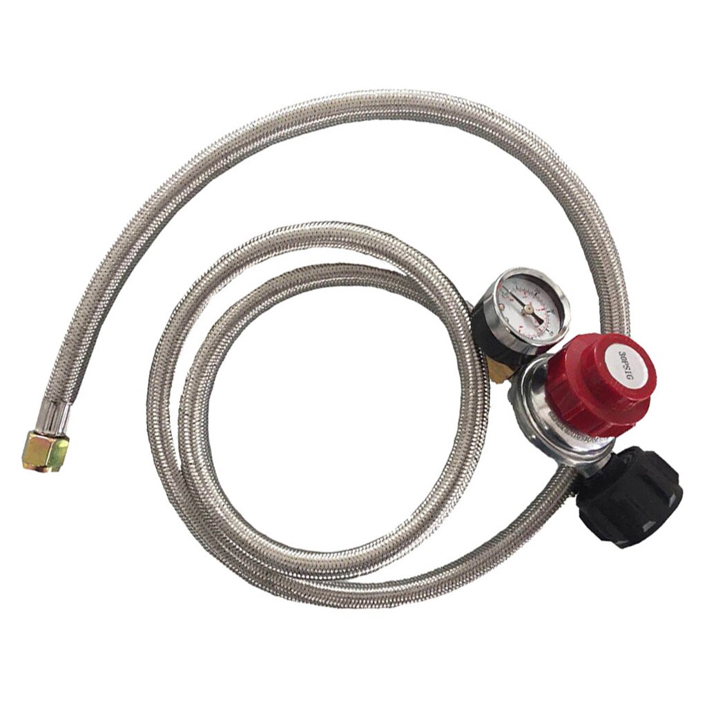 Stainless Braided Adjustable Propane Tank Regulator with 5ft Hose & Gauge