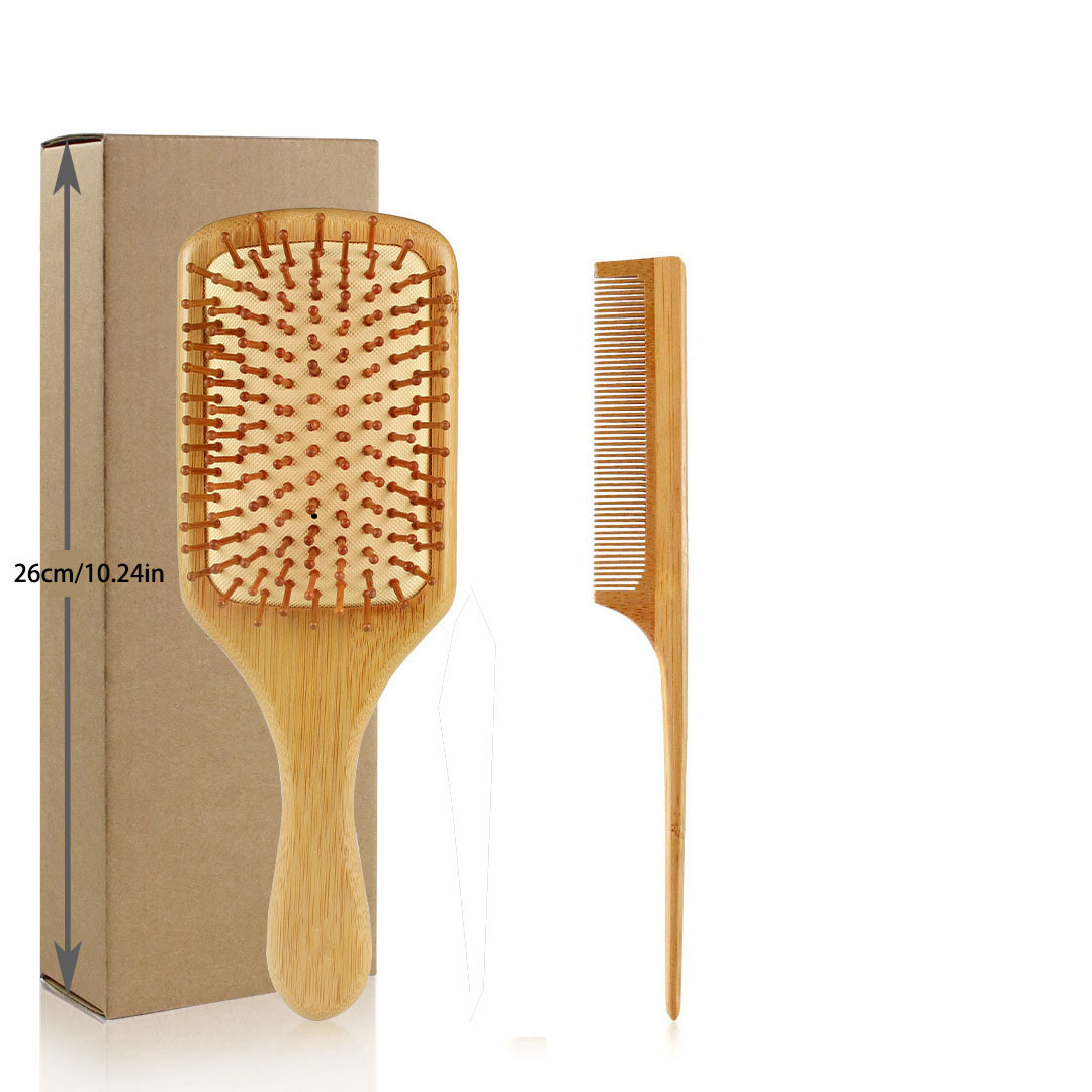 Bamboo Hair Brushes and Comb Set, Comb for Women and Detangling, Great on All Hair, Handmade for Women Men: Blue