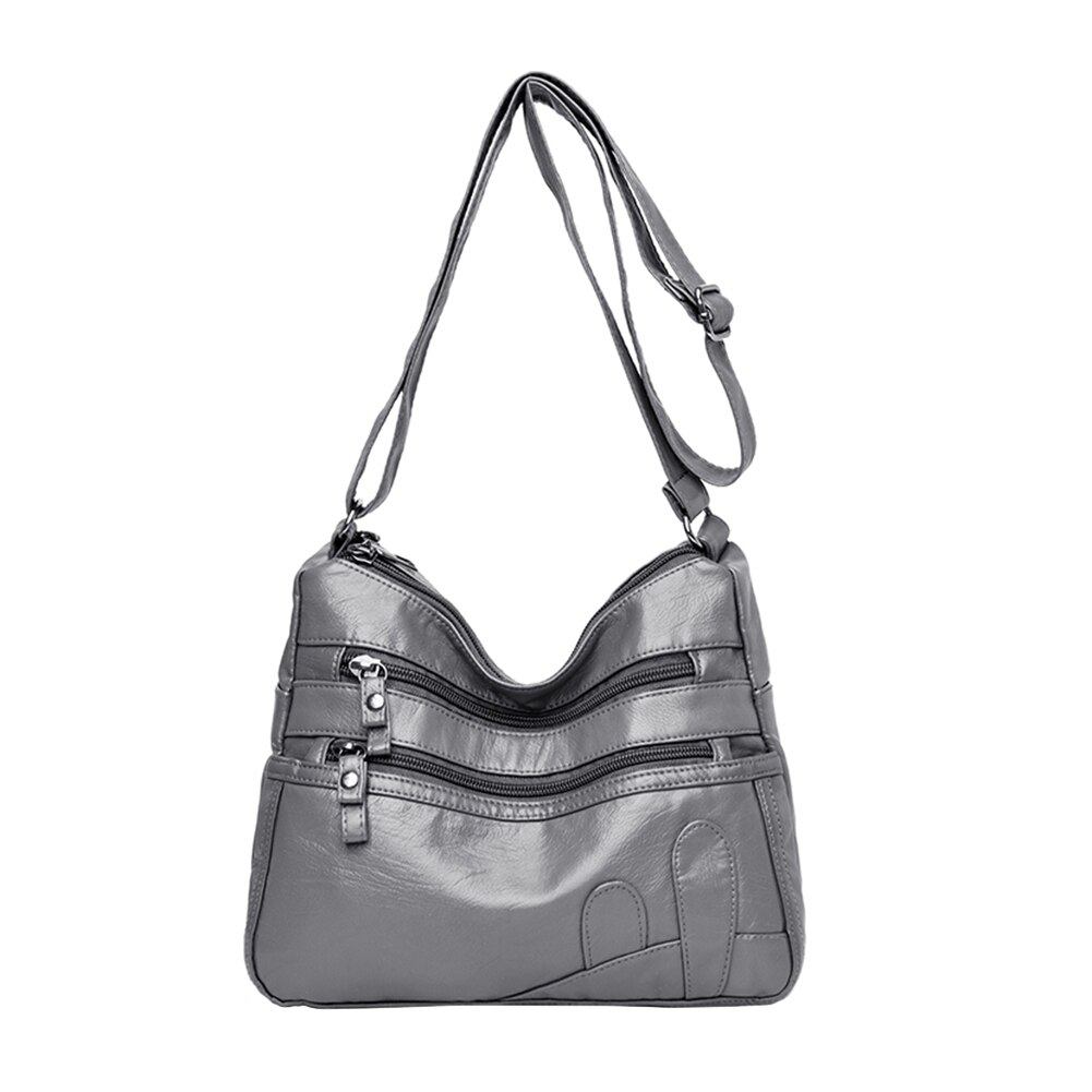 Solid Crossbody Bag Casual Women PU Shopping Street Shoulder Bags Large Capacity Multi-zipper Mother Top-handle Handbags