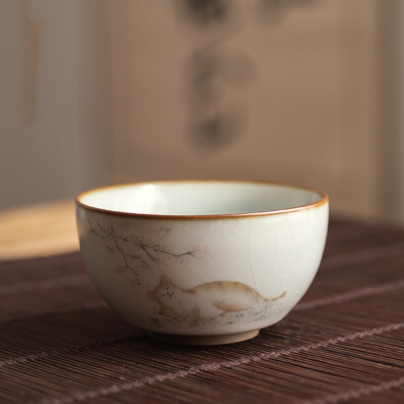 4 Style Cute Cat Ceramic Tea Cups Drinkware Cup Tea Set Crafts Kung Fu Cups Drink Cups Tea Accessories Tea Set Supplies: Pattern 14