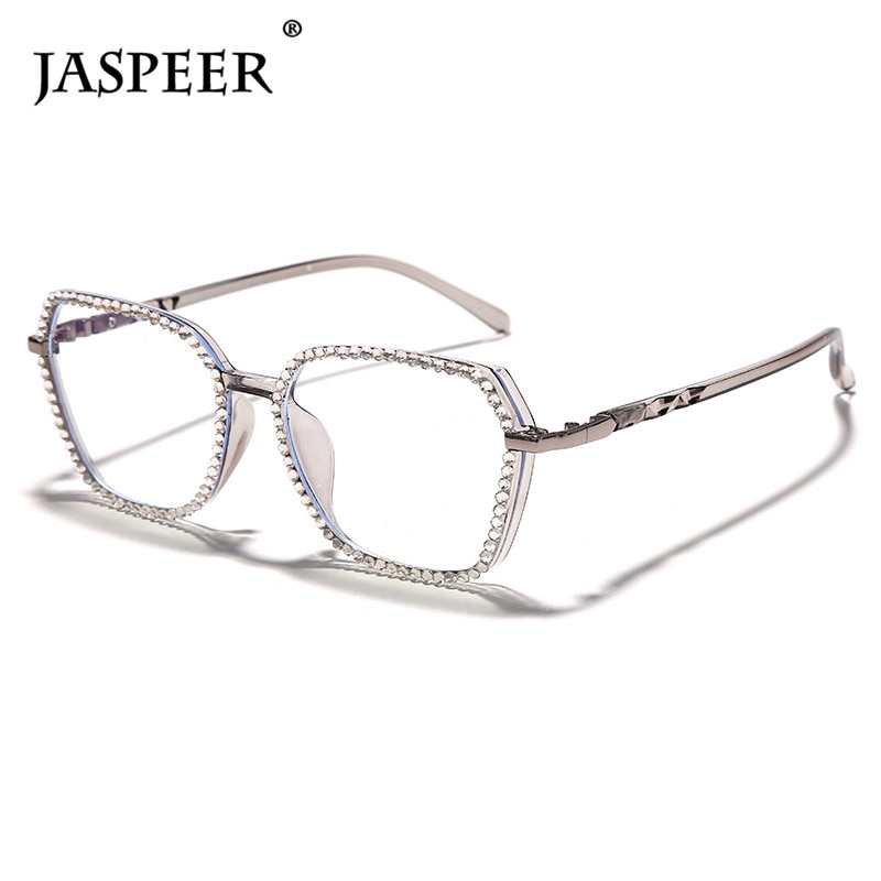 Jaspair luxe diamant Anti bleu lunettes femmes strass ordinateur lunettes hommes bleu lumière bloquant les cadres de lunettes