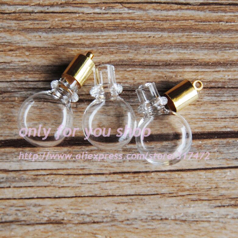 XCDIY 5 set/lotto 5mm diametro interno Flaconcino di vetro Ciondolo in oro tappo di metallo in miniatura FAI DA TE flaconcino di vetro ciondolo dei desideri bottiglia: Rosa Color Oro