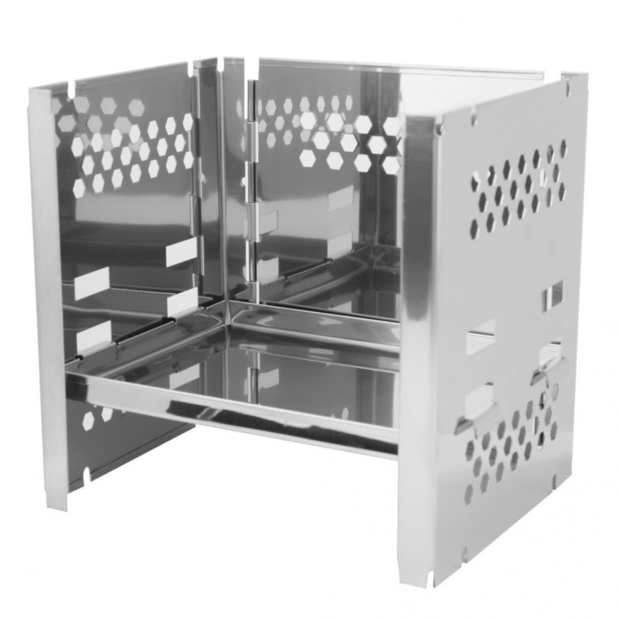 Neue Faltbare Mini Edelstahl Grill Ofen Rack Kohle Herd Halterung Wind Shiled BBQ Zubehör