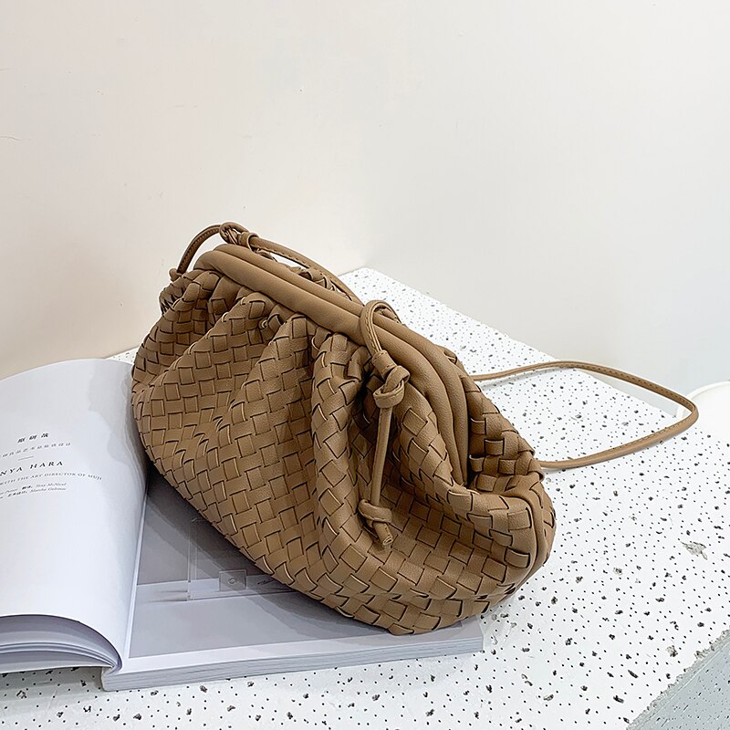 [BXX] PU cuir tissage sacs à bandoulière pour femmes dame concepteur sac à bandoulière femme sacs à main embrayage HJ404: khaki