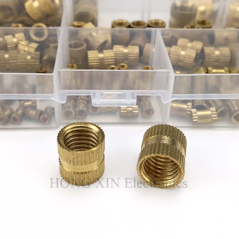 210pcs/set Brass Cylinder Knurled Threaded Round Insert Embedded Nuts Kit with Plastic Box