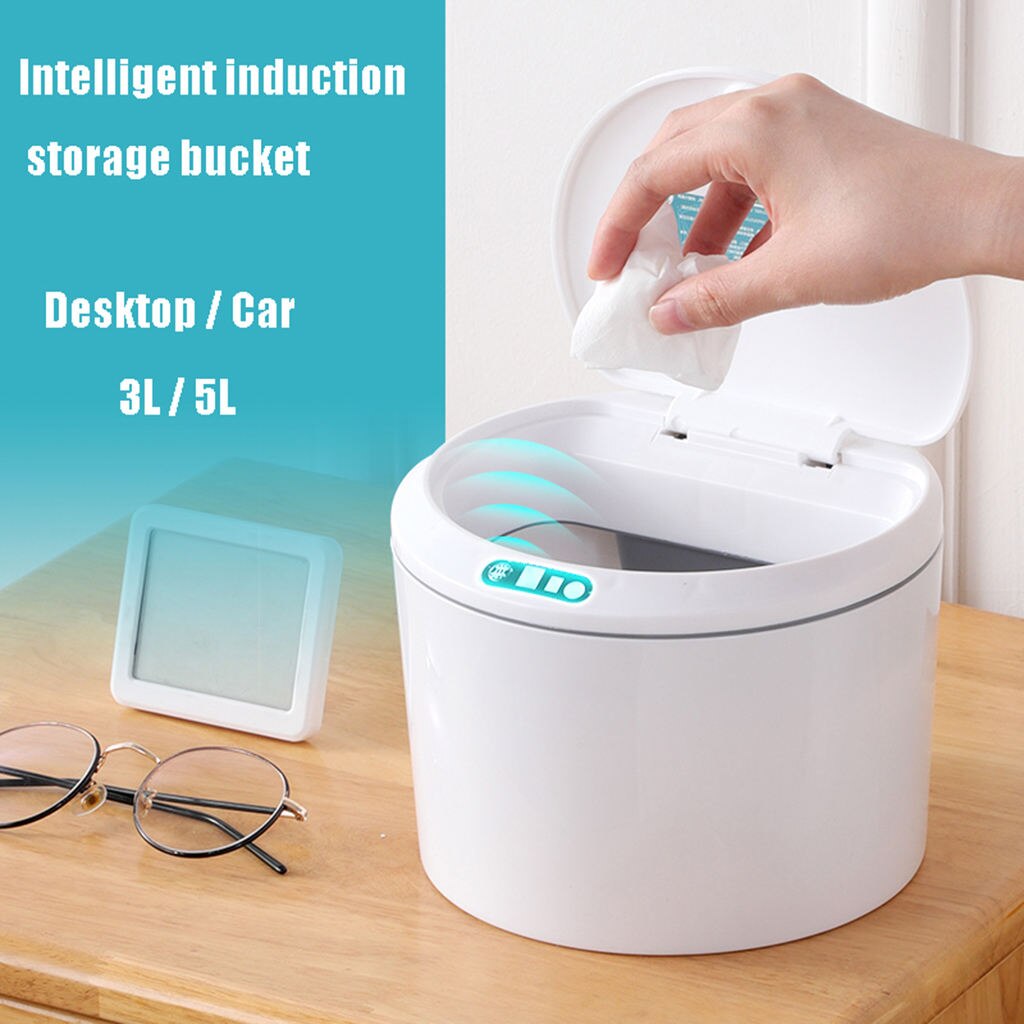 3/5L Smart Inductie Prullenbak Smart Sensor Kleine Automatische Prullenbak Thuis Intelligente Elektrische Vuilnis Voor Slaapkamer Badkamer: White 3L