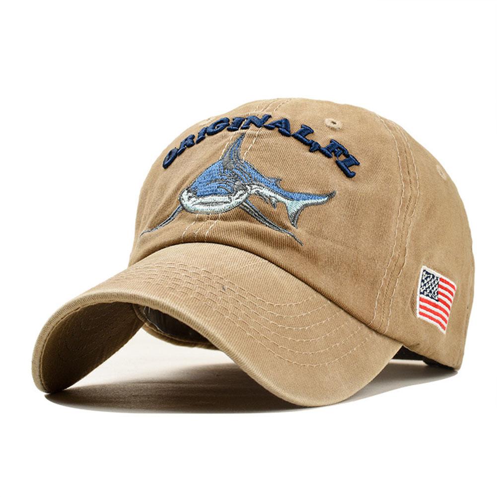 Mounchain Unisex Geborduurd Patroon Honkbal helm Cap Denim Zonnescherm Baseball Hoed voor vrouwen baseball cap voor mannen shark caps: Khaki