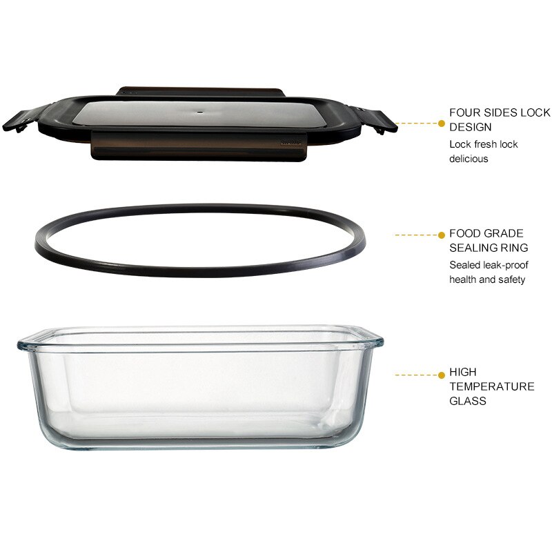 Glass Food Storage Container Microwave Oven Heating Fresh-Keeping Insulation Lunch Box With Cover Refrigerator Storage Box