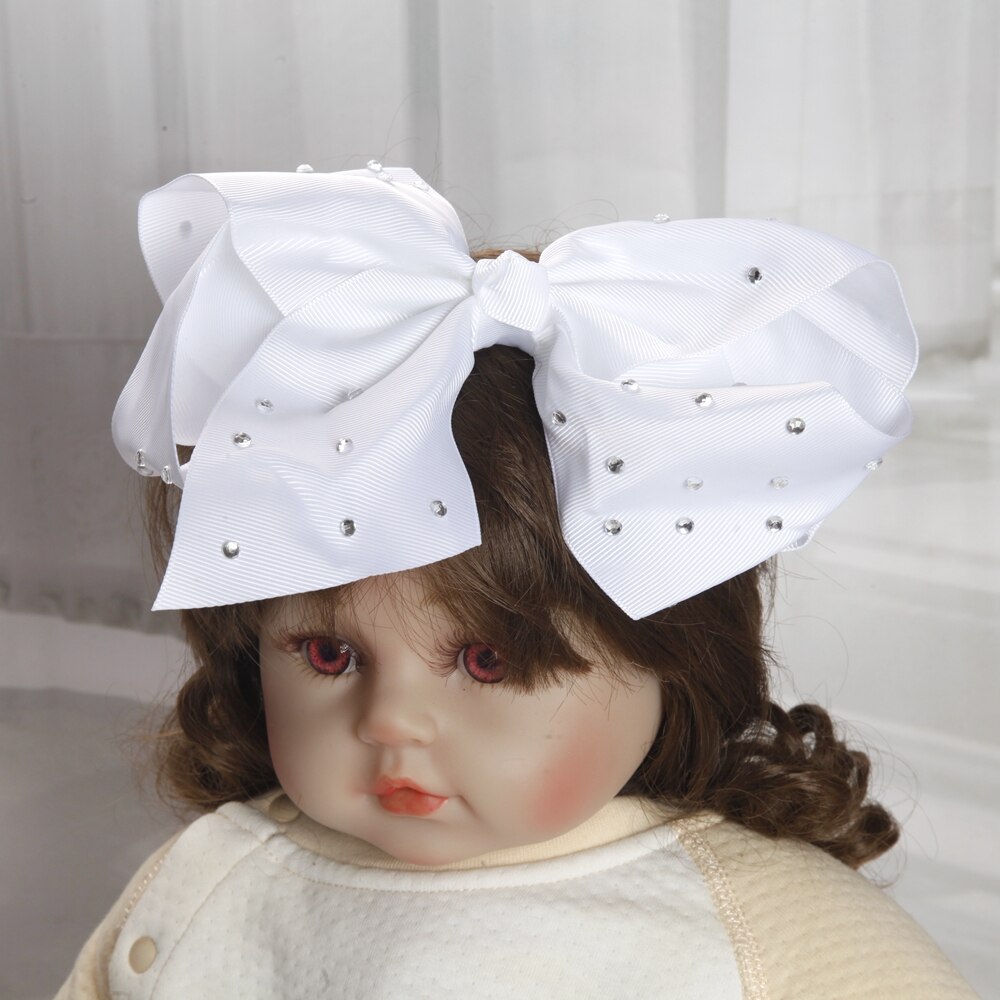 8inch large bows hair clips for Baby Girls Kids Soft Bows Rhinestone Knot Hair Bands Baby Hair Accessories Children Headwear: MULTI