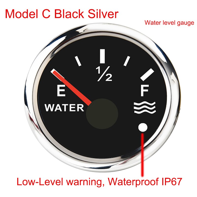 52mm båd bil vandstandsmålere 0 ~ 190 ohm vandstandssensor med lavt niveau advarsel og baggrundslys til 9 ~ 32v: Niveaumåler bs